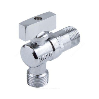 Кран шаровой латунный бытовой хром угловой 1041 G1/2"х3/4" Ру10 НР редуцированный бабочка Aquasfera 1041-02