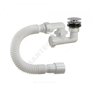 Сифон для поддона регулируемый 1 1/2"x40 с гофрой 40х40/50 слив клапан "клик-клак" (грибок), пробка D=70мм Орио А-25589