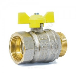 Кран шаровой латунь никель газ Pride Ду 40 Ру25 ВР/НР полнопроходной бабочка аналог 11б27п LD 47.40.В-Н.Б .