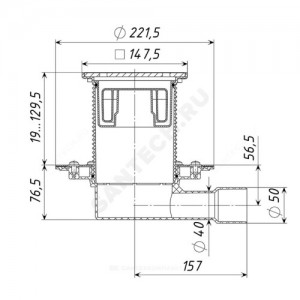 Трап регулируемый с поплавковым "сухим" затвором Дн 40/50 с чугунной решёткой 150х150мм горизонтальный выпуск Татполимер ТП-510.1PDs