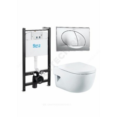 Комплект 4 в 1 Meridian унитаз подвесной + инсталляция + кнопка смыва + сиденье Roca 893104110