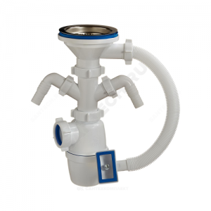 Сифон для кухонной мойки бутылочный с гибким переливом 3 1/2"x40 с 2-мя отводами (штуцерами) выпуск с нержавеющей решёткой D=114мм Орио А-4013