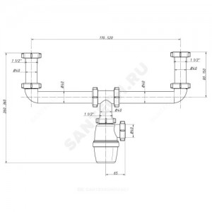 Сифон для кухонной мойки с двумя чашами бутылочный 1 1/2"x40 без выпуска Орио К-40090