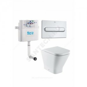 Комплект 4 в 1 The Gap унитаз приставной + бачок скрытого монтажа + кнопка смыва + сиденье 2/реж микролифт Roca 893109000