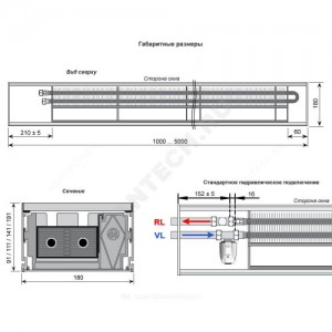 Конвектор внутрипольный WSK без решетки подключение - слева с торца Mohlenhoff WSK 180-190-1000