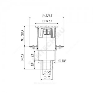 Трап регулируемый с гидрозатвором+механический сухой затвор Дн 50/75/110 с чугунной решёткой 150х150мм вертикальный выпуск Татполимер ТП-310.1P(Hs+Ms)