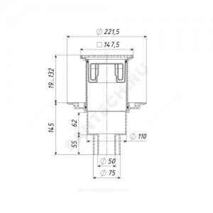 Трап регулируемый с поплавковым "сухим" затвором Дн 50/75/110 с чугунной решёткой 150х150мм вертикальный выпуск Татполимер ТП-310PDs