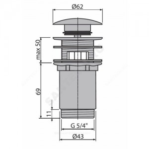 Клапан донный для умывальника латунь 1 1/4" с переливом, хром слив "клик-клак", белая пробка D=62мм Alca Plast A392B