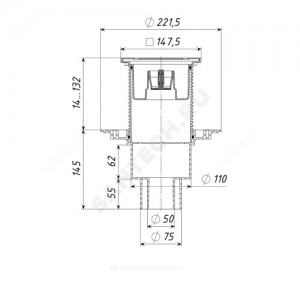 Трап регулируемый с механическим "сухим" затвором Дн 50/75/110 с нержавеющей решёткой 150х150мм вертикальный выпуск Татполимер ТП-310Ms