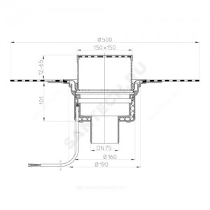 Воронка кровельная HL62.1BH с вертикальным выпуском PP Дн 75 с трапом, электрообогревом, теплоизоляцией, гидроизоляционным полимербитумным полотном 500мм HL HL62.1BH/7