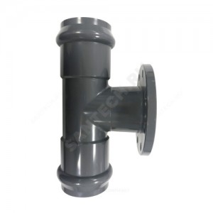Тройник НПВХ серый SDR26 Дн 110х100х90гр Ру10 фланец-раструб напорный фланец НПВХ Aquaviva AQV104110F
