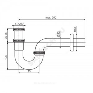 Сифон для умывальника трубный 1 1/4"х32 с прямой трубкой 32мм без выпуска Ideal Standard A2305AA