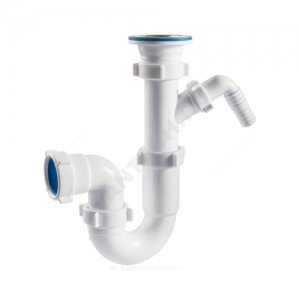 Сифон для кухонной мойки трубный 1 1/2"x40 с отводом (штуцером) выпуск с нержавеющей решёткой D=70мм Орио S-4105