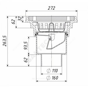 Трап для дворов Дн 110 с чугунной решёткой 238х238мм с подрамником из чугуна вертикальный выпуск Татполимер ТП-606.1