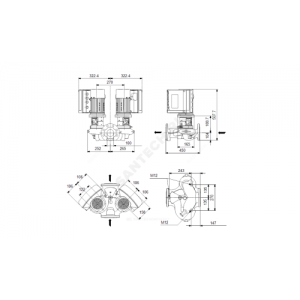 Насос ин-лайн с сухим ротором TPE2 D 100-120-N-A-F-A-BQQE PN10 сдвоенный 1х200-240В/50 Гц Grundfos 98437790